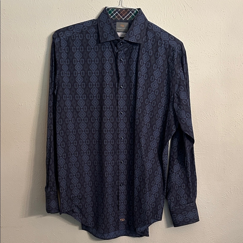 Thomas Dean Dark Blue Geometric Shirt